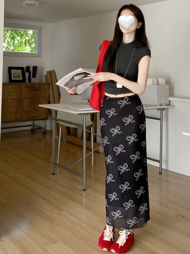 

plus Size Fashion Print Half Skirt High Waist Slimming Design Mesh Straight Tube Bodycon Summer New Style Women's S...