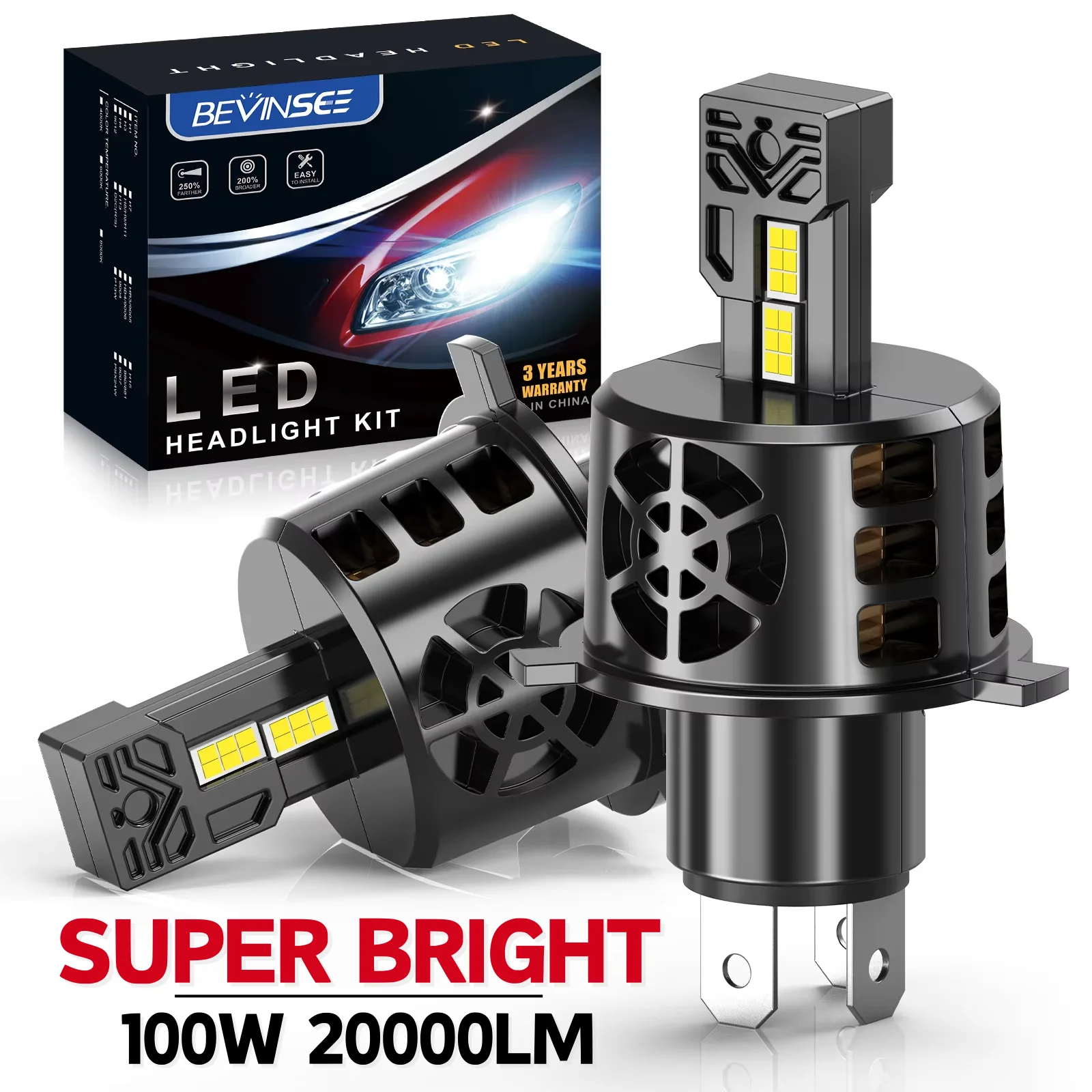 

BEVINSEE H4 LED High Power CANBUS Bulbs 100W 20000LM Super Bright H7 H11 9005 HB3 9006 HB4 9012 HIR2 LED Car Headlight 6000K 12V