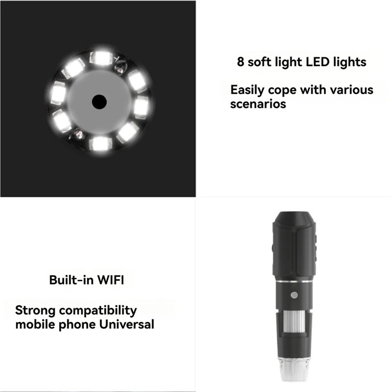 Wifi Digital Microscope 50X-1600X HD Electronic Microscopes With Adjustable Stand 8LED For Android/IOS For Repair