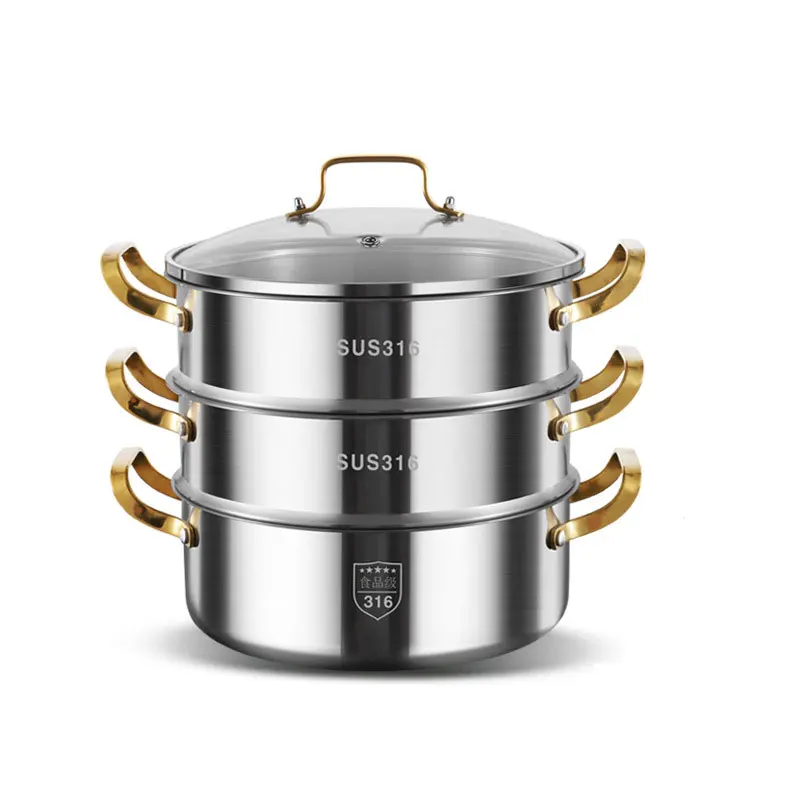 SUS 316 Stainless Steel Steamer Pot Set 30cm Metal Eco-Friendly 2/3/4 Layers for Gas/Induction Stove for Food Preparation