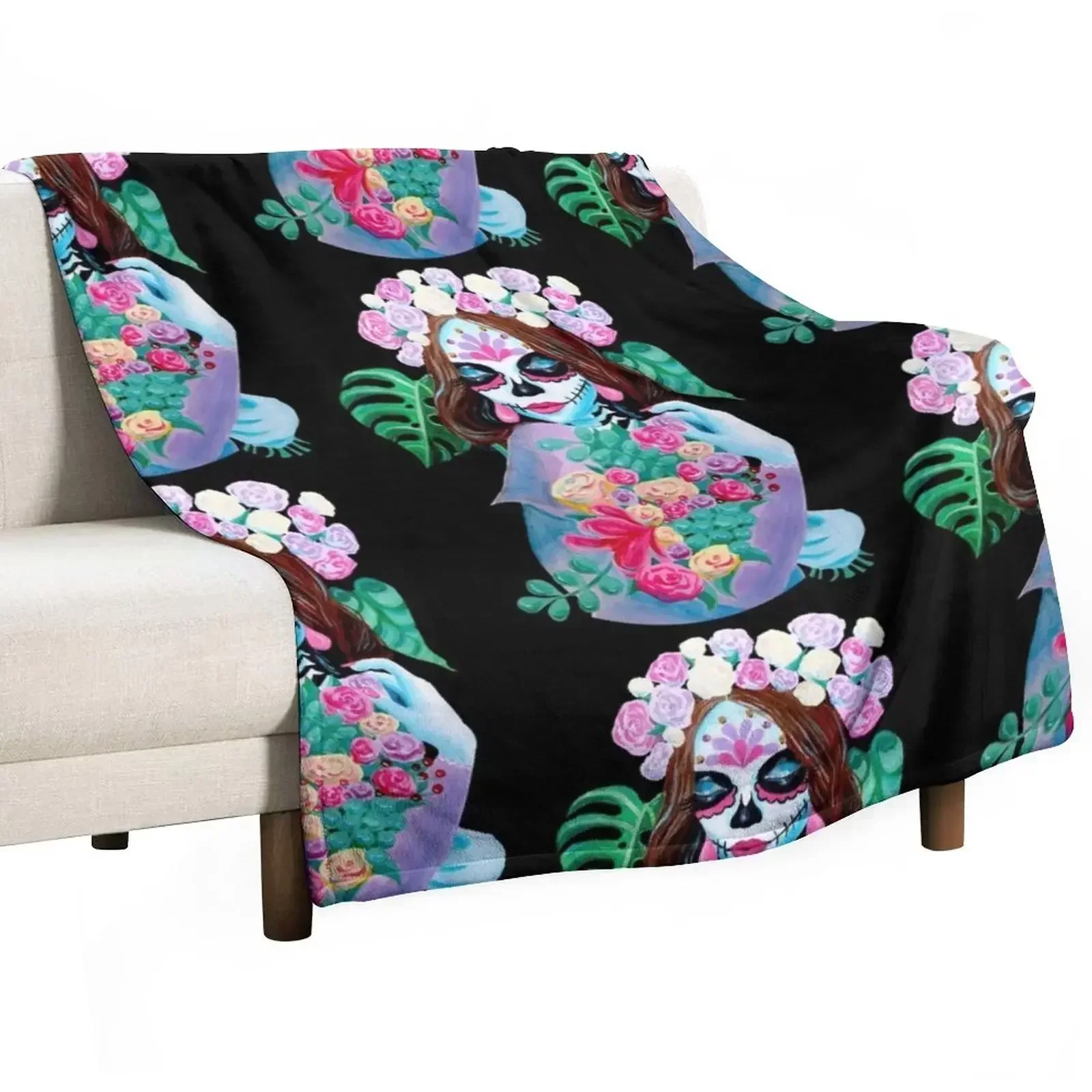 Sugar Skull Girl with Flowers - La Catrina Throw Blanket Bed linens For Sofa Thin Sofa Blankets