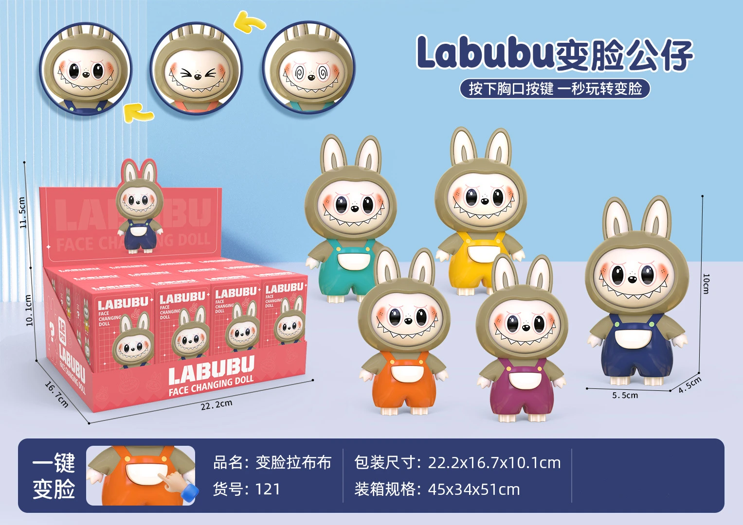 New labubu Q Version face changing Action Figures Model Keychain backpack pendant decoration Stress relieving toy gifts boxed