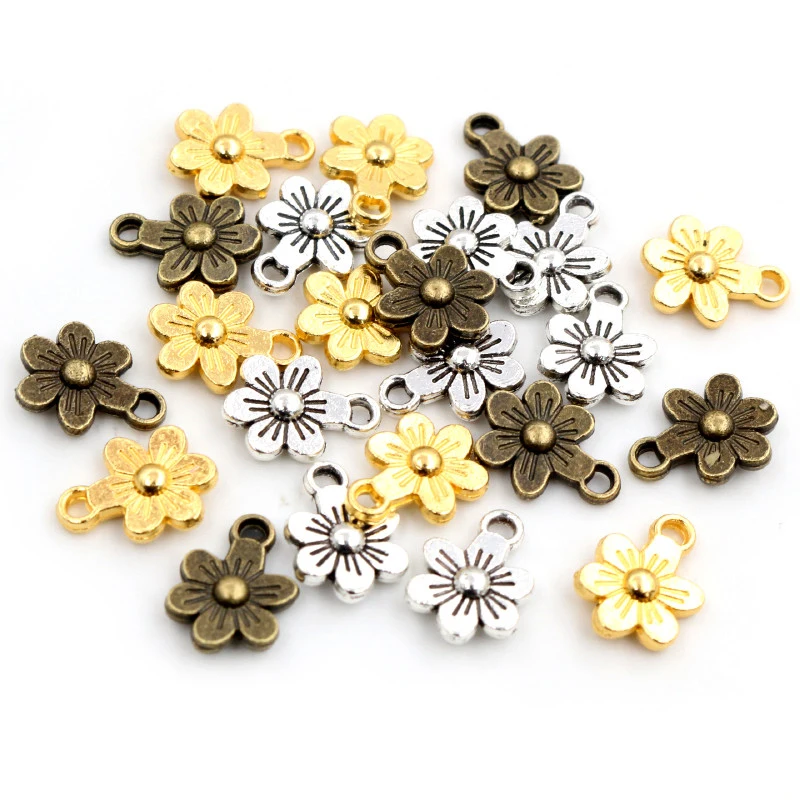 20pcs Encantos Dupla Face Flor 12x9 milímetros Antigo Fazendo Pendant fit, bronze Antigo Do Vintage cor Prata, Jóias Feitas À Mão DIY