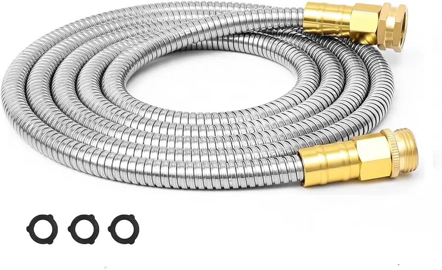 

Metal Garden Hose 10ft, Short Stainless Steel Water Hose with Solid Fittings 3/4", Leak-Proof Small Hose for Outdoor,Outside,Yar