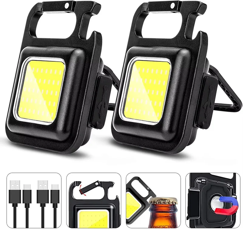 LED Flashlight Super Bright 1000LM Folding Bracket Bottle Opener Keychain USB Rechargeable Waterproof Light Outdoor Camping Tool