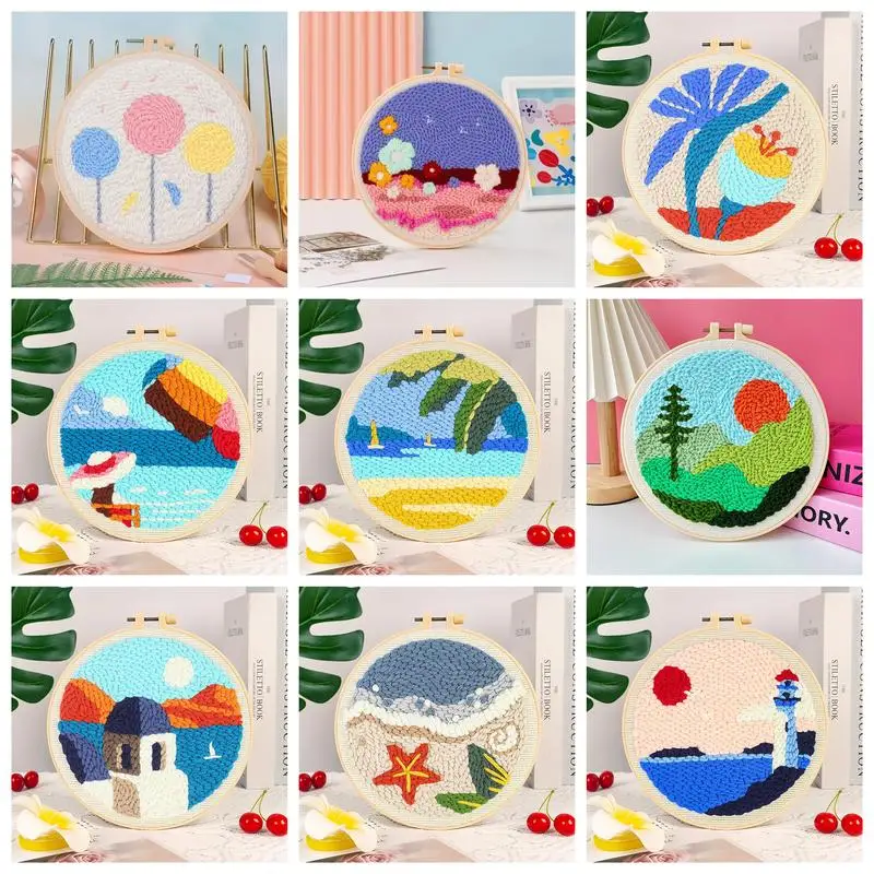 

Landscape Pattern Punch Needle Embroidery Kit for Beginners Kids DIY Needlework Wool Work Decorative Paintings Home Decor