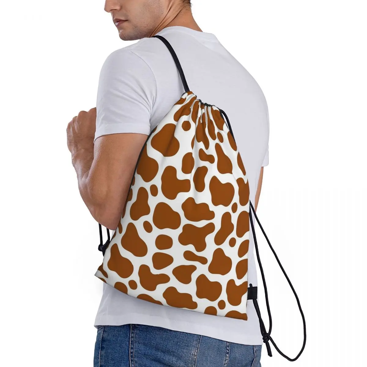 

Cow Brown Spots Cute Cow Skin Pattern Backpacks Portable Drawstring Bags Storage Bag Book Bags for Travel School