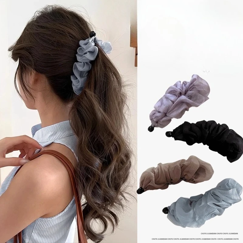 Cloud Crinkle Solid Color Banana Clip Voluminous Ponytail Hair Clip Back Head Mesh Twist Clip Updo Styling Barrettes Headwear