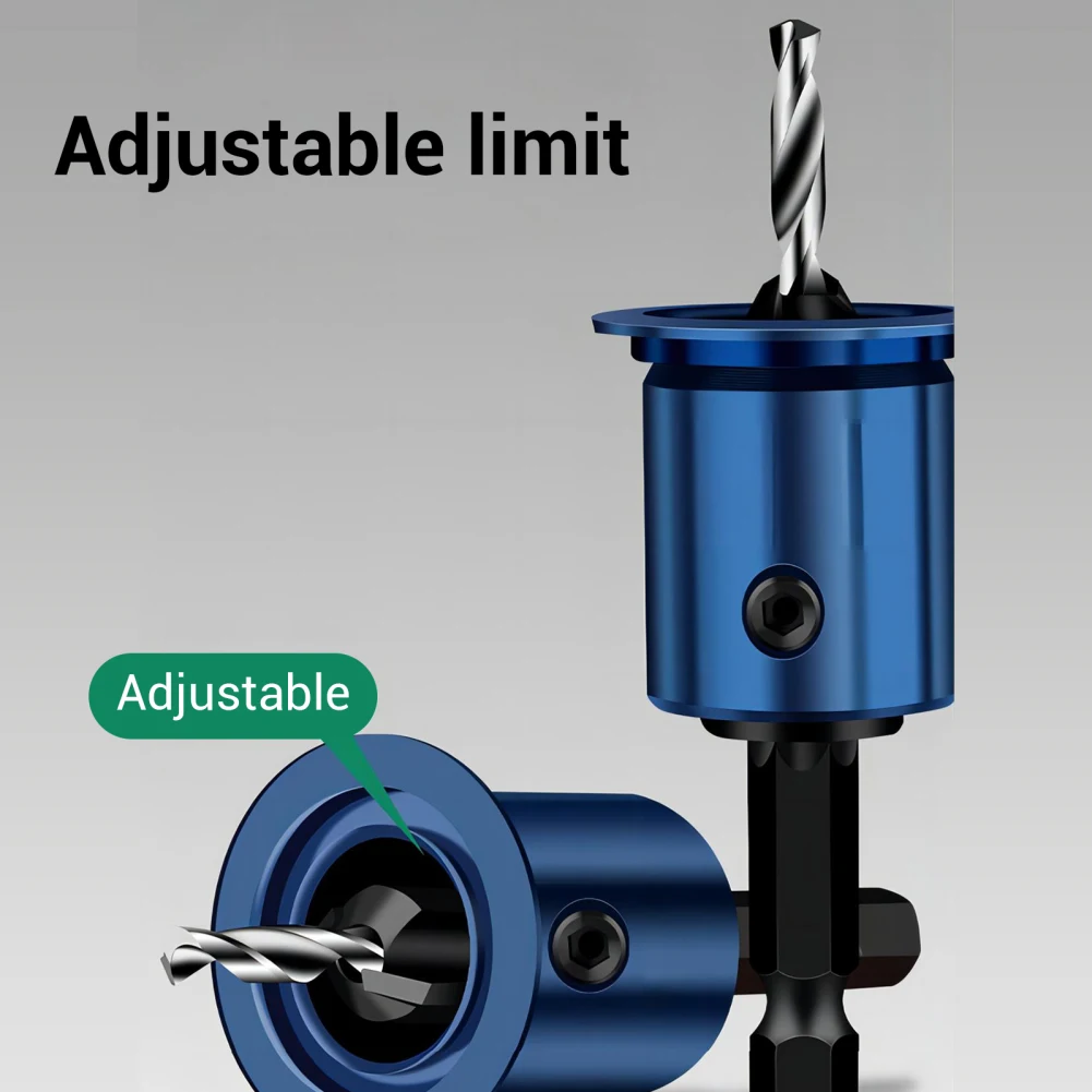 Sechs kant schaft Senk bohrer Set Limit Loch öffner versenkt einstellbar niedrige Reibungs tiefe Stop genaues Holz bearbeitungs werkzeug