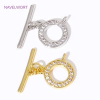 Brass Inlaid Zircon OT Clasp 18K Gold Plated Round Toggle Clasp For Jewelry Making Supplies DIY Handmade Crafts Wholesale