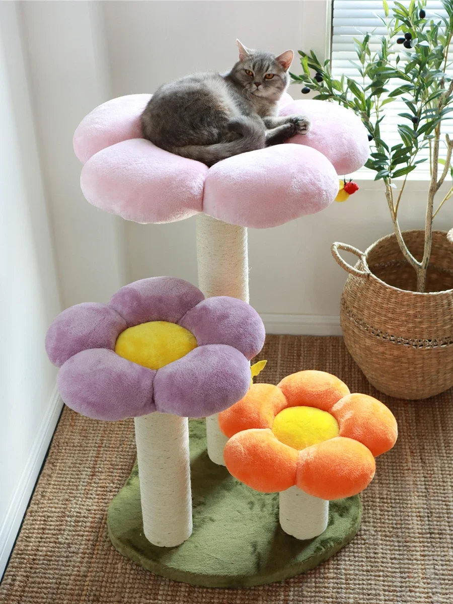 Climbing frame, large cat base, luxury flowers, cat nest, cat tree, integrated sisal, grinding claws, cartoon