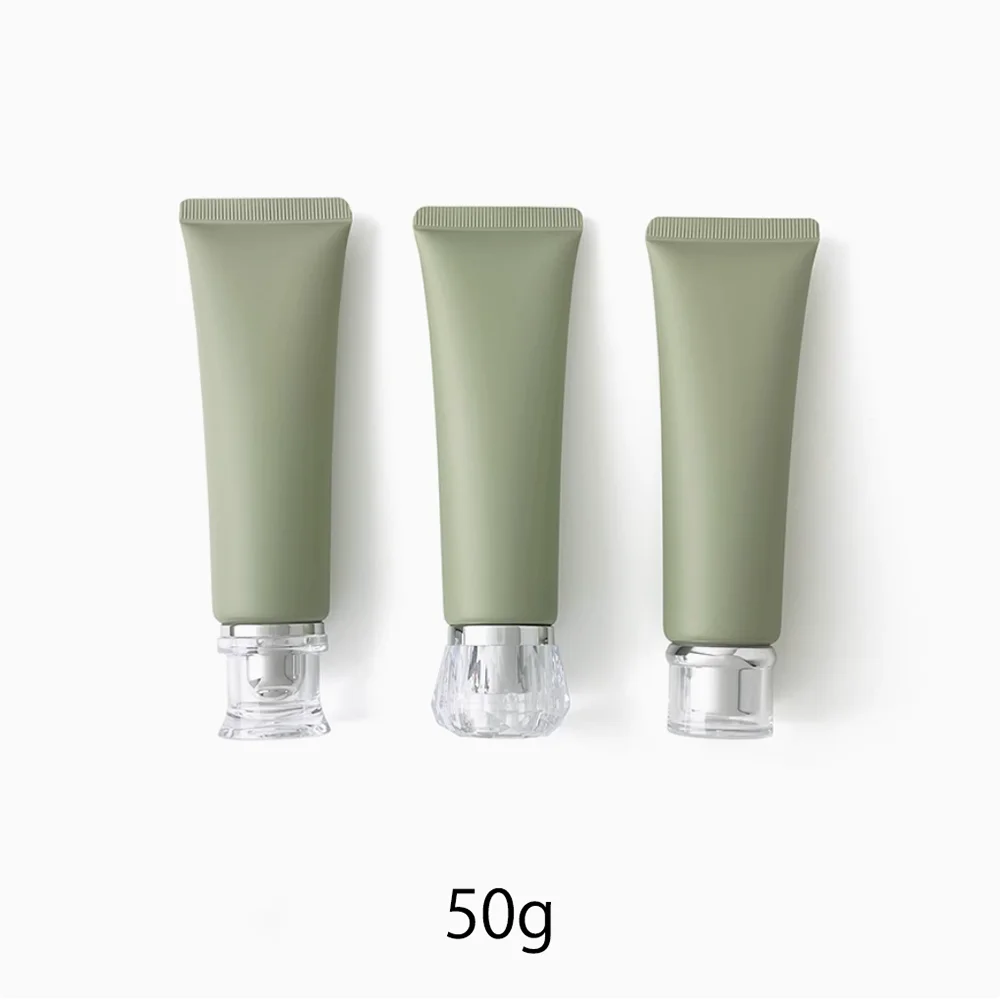 Tube à presser vert mat vide, bouteille souple cosmétique, émulsion crème, shampoing, Lotion pour le corps, récipient rechargeable, 50g