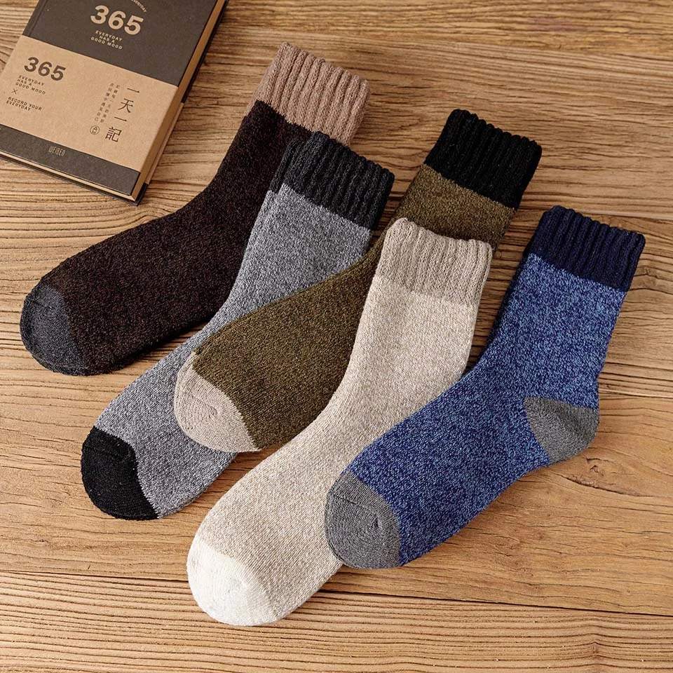 Winter Men\'s Thick Warm Wool Socks Harajuku Retro Merino Cashmere Socks High Quality Plus Size Casual  Long Socks For Men 3 Pair