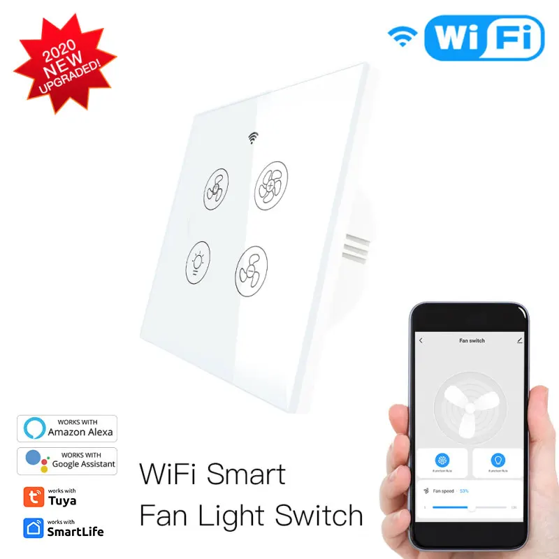 Tuya WiFi RF Smart Ceiling Fan Light Lamp Wall Switch Smart Life Remote Various Speed Control Works with Alexa Google Home