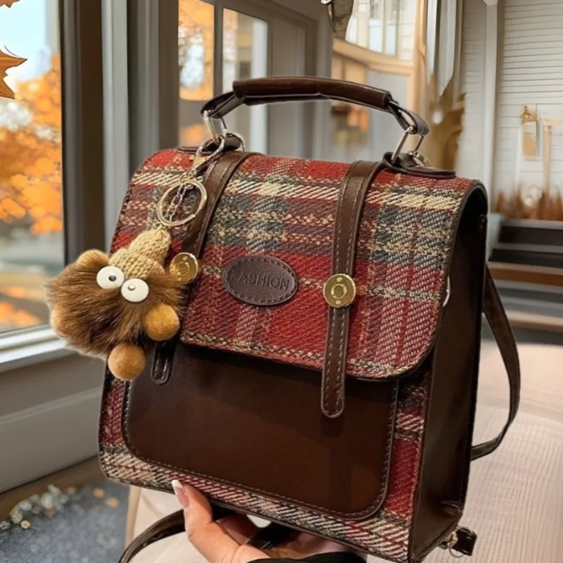 

Women College Style Backpack Niche Backpack New Minimalist Checkered Backpack Commuting British Style Women Bag