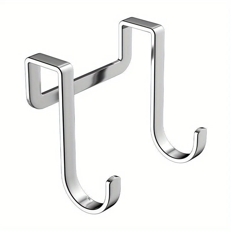 Stainless Steel Hook Double S-Shape Hook Free Punching Kitchen Bathroom Cabinet Door Without Trace Hook Towel Storage Hanger
