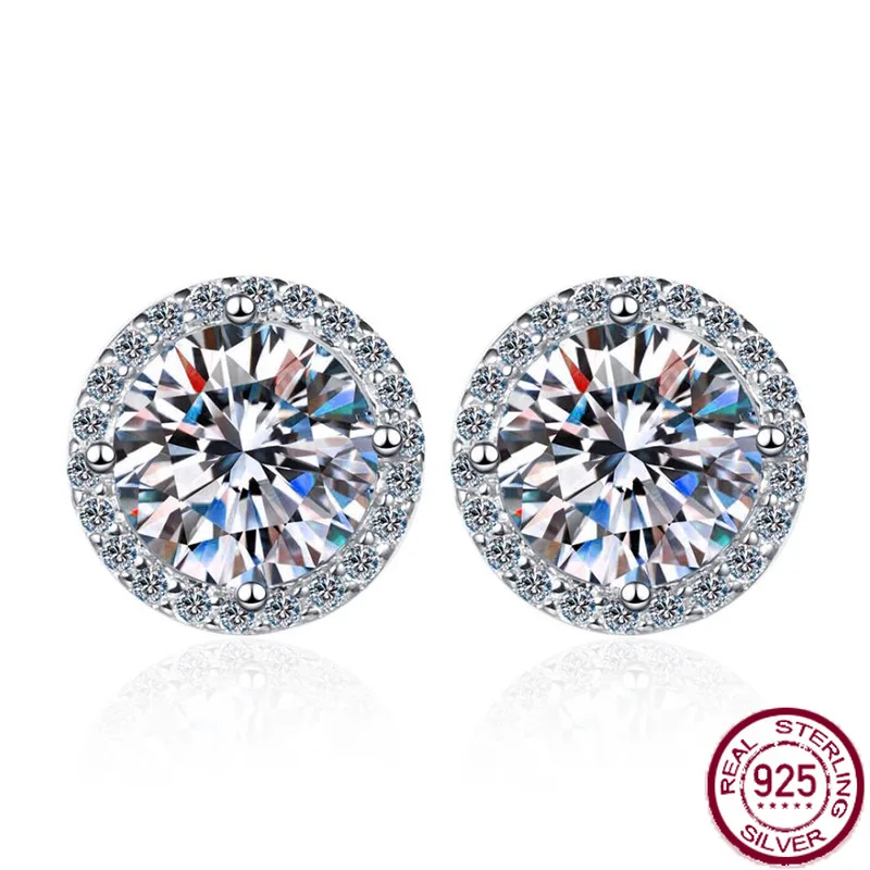 

S925 Color Exclusive Earrings, Classic Men and Women's Four Claw Round Bag Earrings, One Carat Mosan Diamond Jewelry Wholesale