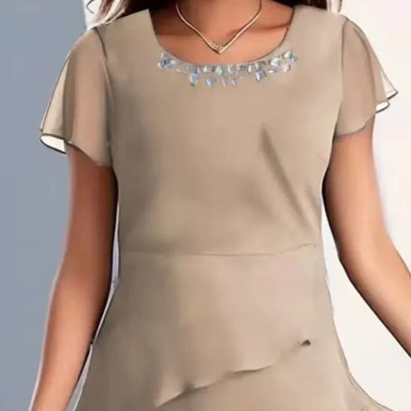 Boho vestido feminino verão moda o pescoço manga curta sólida chiffon em camadas bainha babados bolo festa midi vestidos para mulher novo