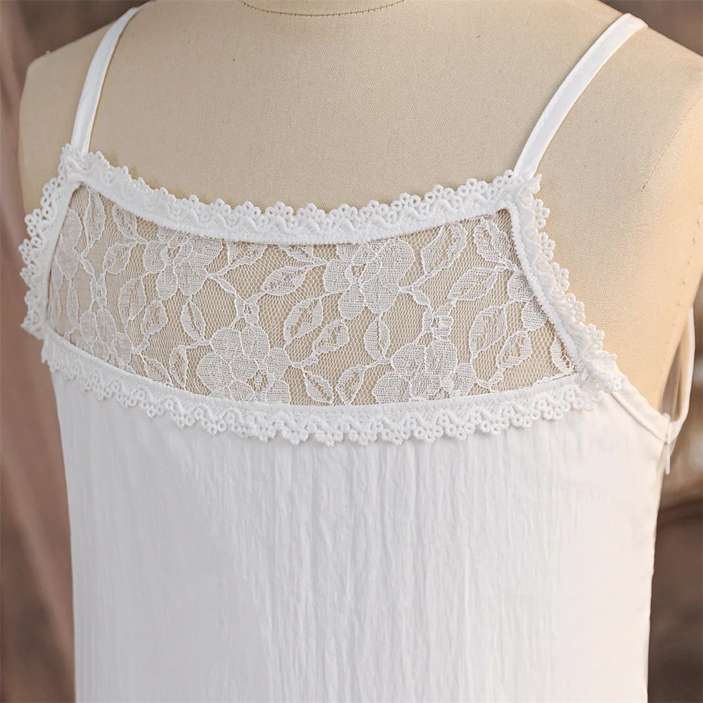 فستان أبيض بدون أكمام من الدانتيل للفتيات ملابس أطفال بدون ظهر فستان الأميرة غير الرسمي للسفر والعطلات