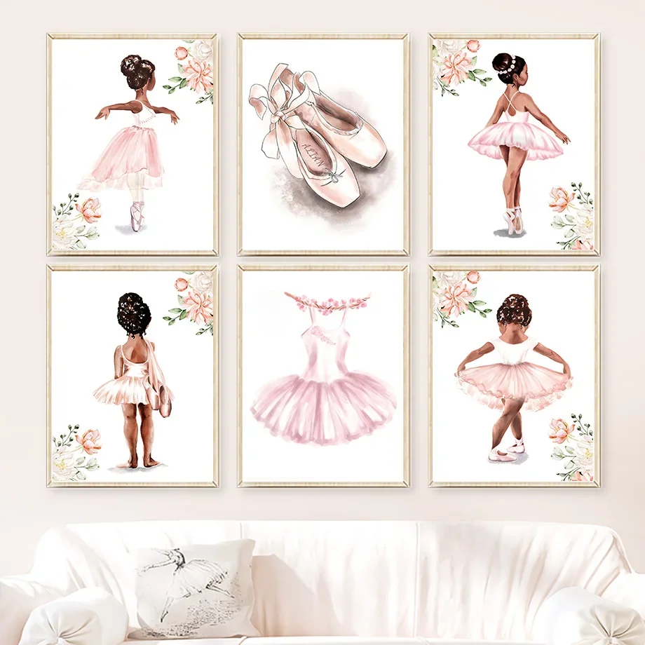 

Flower Ballet Girl Ballerina Shoes Custom Name Wall Art Canvas Painting Posters And Prints Wall Pictures Baby Girl Nursery Decor