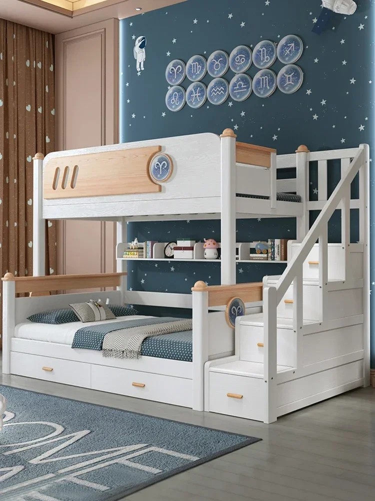 Rubber wood, all solid bunk bed,  mother and child , two-layer wooden , constellation sister and brother