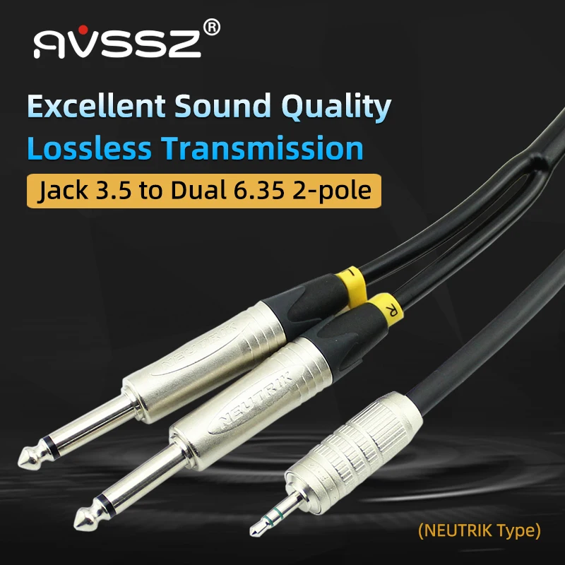 AVSSZ 잭 3.5mm 듀얼 6.35mm 1/4in 2 극 플러그 오디오 라인 MR202-2AT NP2X F-15 컴퓨터 믹서 듀얼 채널 스피커 케이블