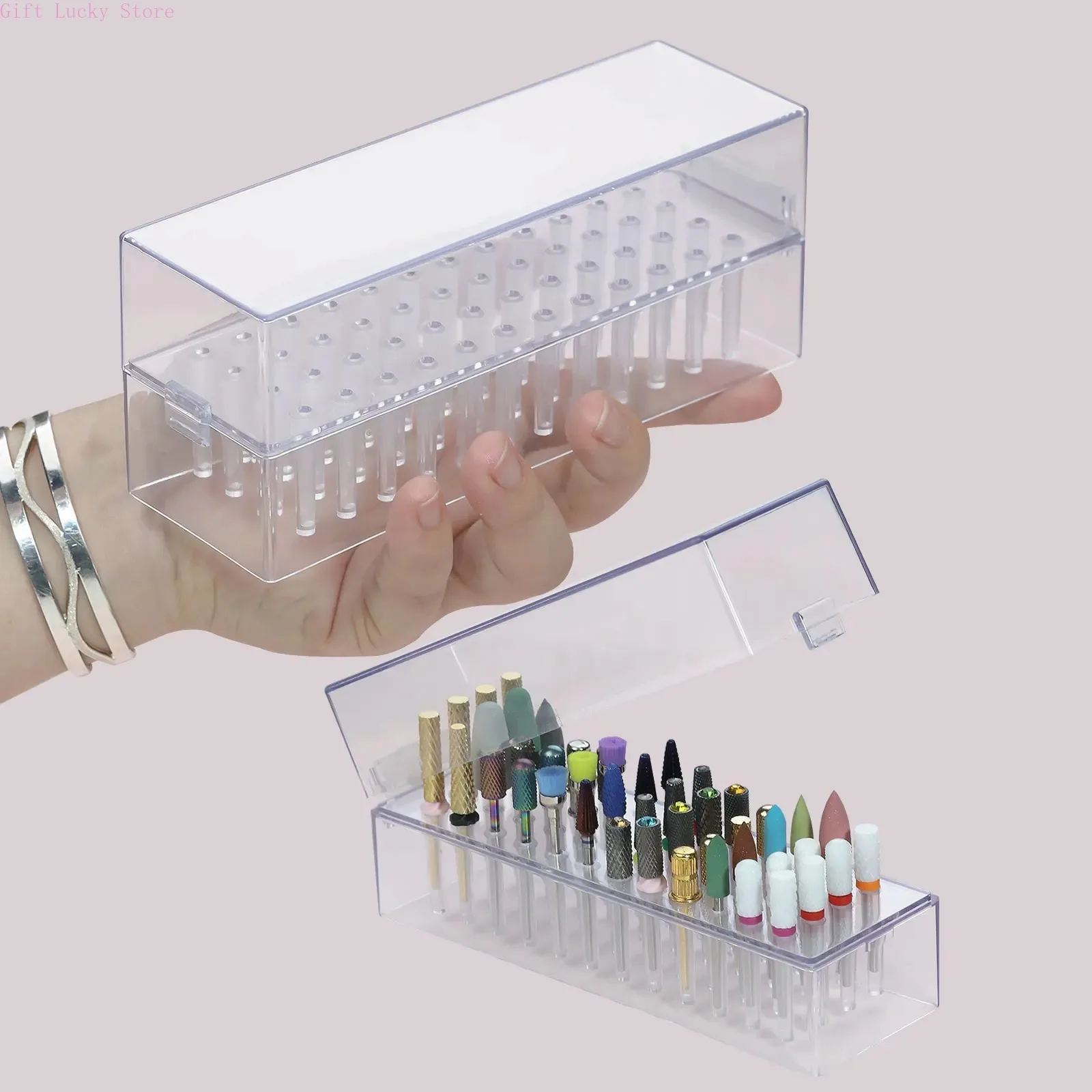 

Transparent 48holes Nail Drill Bits Storage Box Empty Clear Box Nail Drill Display Stand Manicure Accessoy Tools