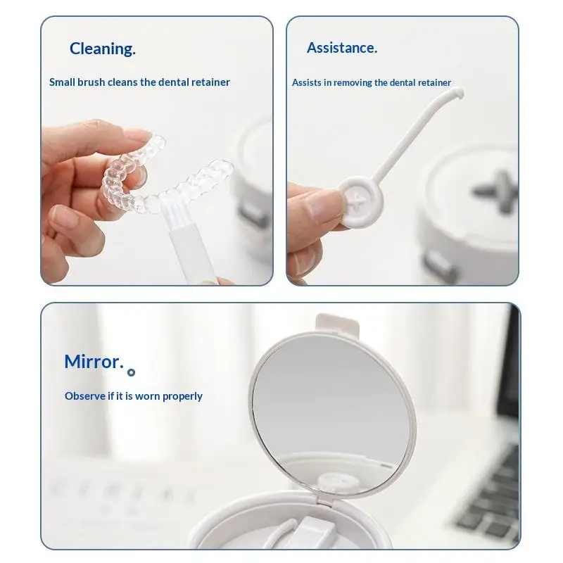 Tragbare 2-in-1-Mehrschichtige Zahnprothesen-Aufbewahrungsbox mit Clip-Deckel, Reinigungs- und Aufbewahrungsbox mit Reinigungsbürste, auslaufsichere Mundhygiene-Box – Detail 4