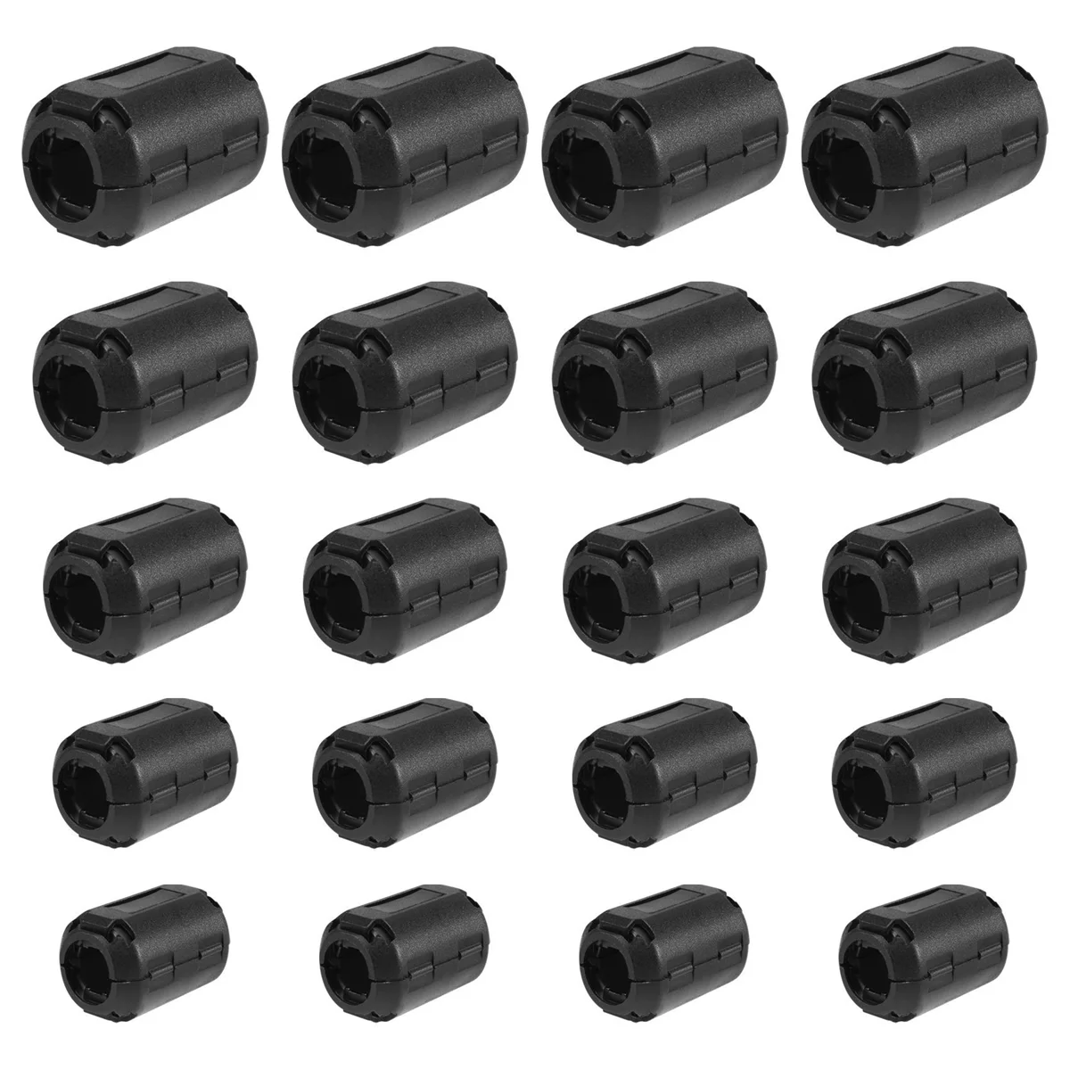 20 Pieces Clip-on Ferrite Ring Core RFI Noise Suppressor Cable Clip for 3mm/ 5mm/ 7mm/ 9mm/ 13mm Diameter Cable, Black