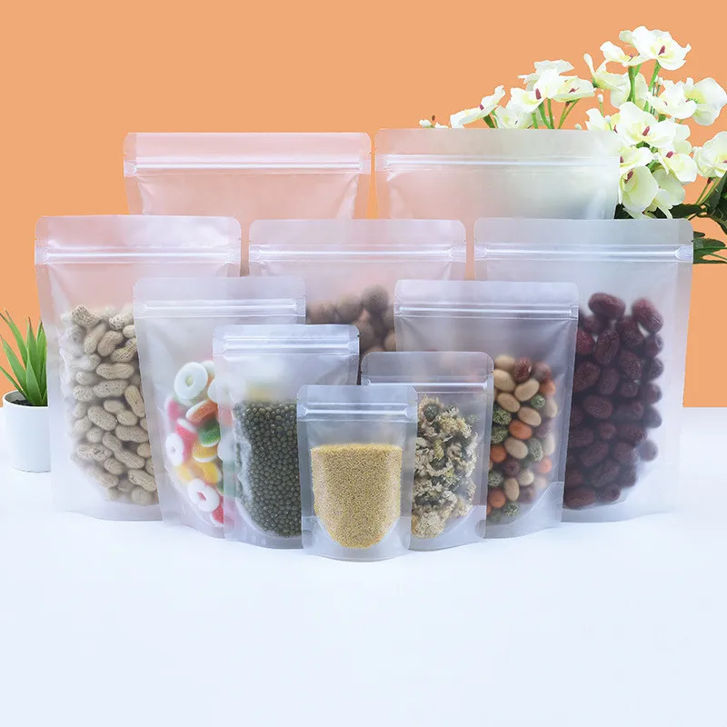 

1000Pcs/Lot Matte Stand Up Plastic Ziplock Bag Translucent Food Grade Storage Pouch Nuts Dired Flower Frost Package Show Bags
