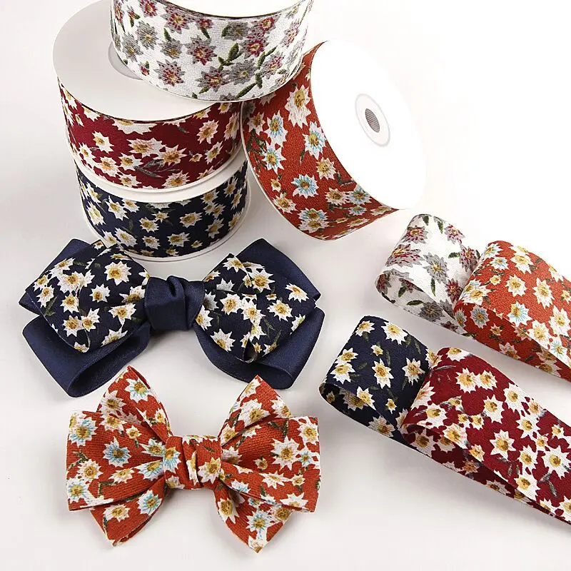 10 Yards 25MM 40MM Double Sided Flowers Ribbon DIY Handmade Materials Headwear Hair Bows Clothing Accessories Home Crafts