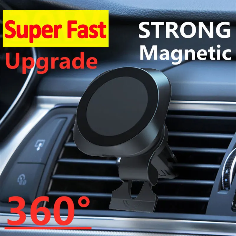 

30W Magnetic Car Wireless Charger for Macsafe 14 13 12 Pro Max Mini Air Vent Phone Holder Stand Fast Charging