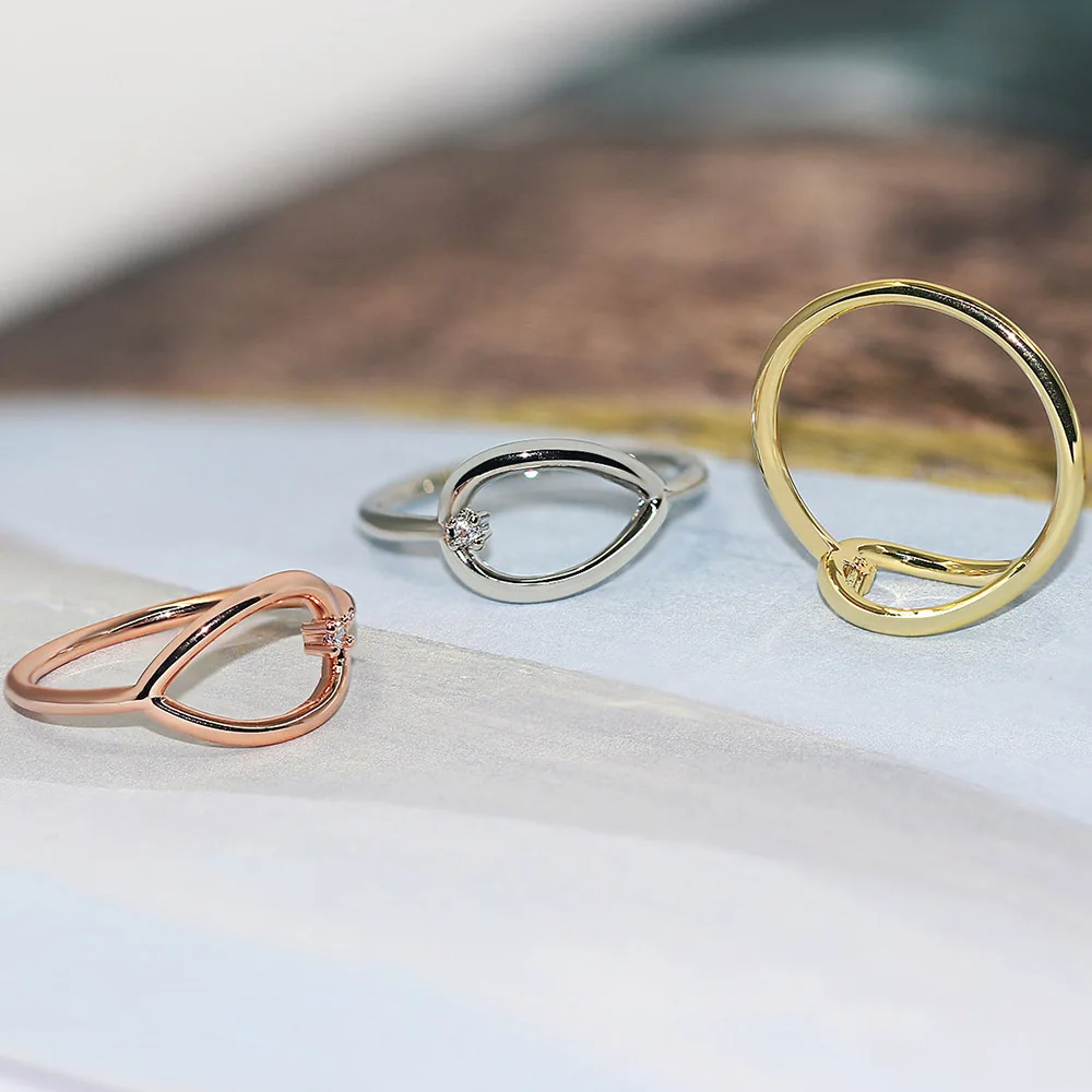 Creative Water Drop Shaped Rings For Women Simple Copper Rose Gold Color Party Gift Fashion Jewelry R907
