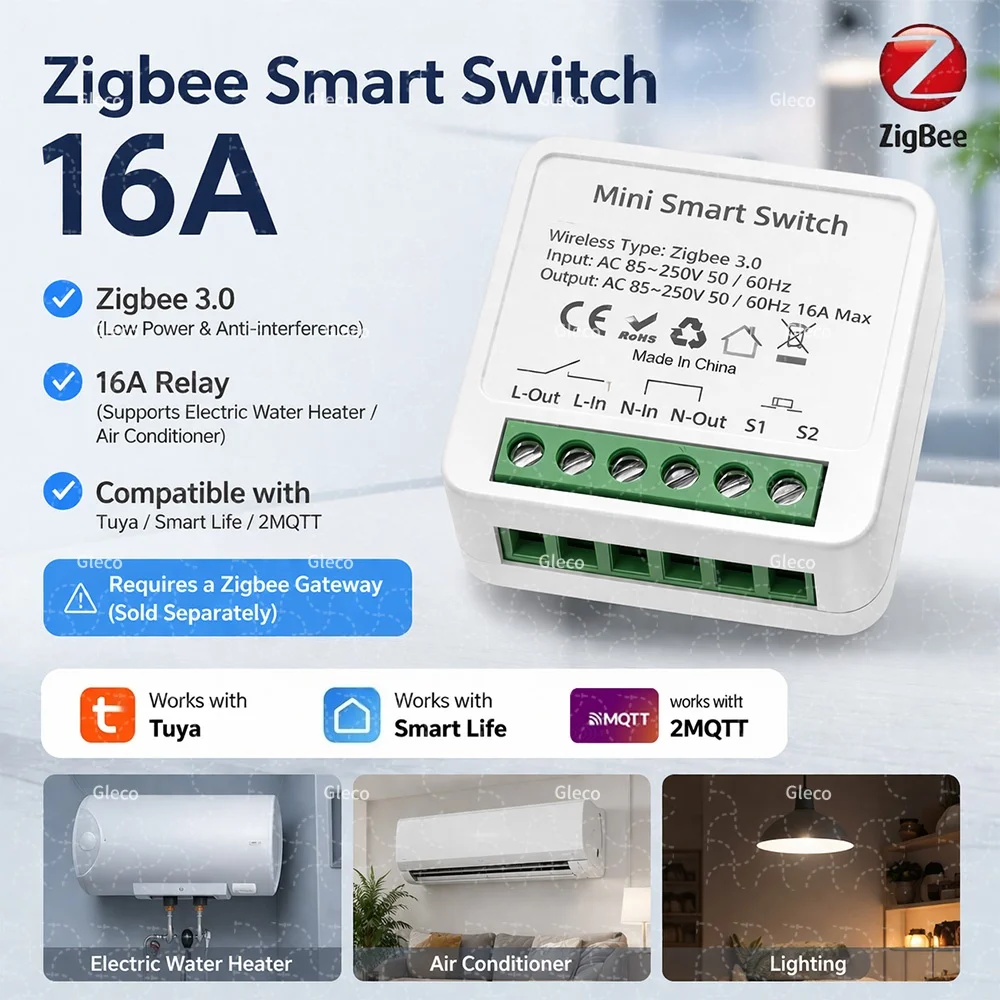 

Zigbee 3.0 16A Smart Mini Switch Module DIY 1/2CH Tuya Smart Home Relay Automation Breaker For Smart Life Alexa Google Home