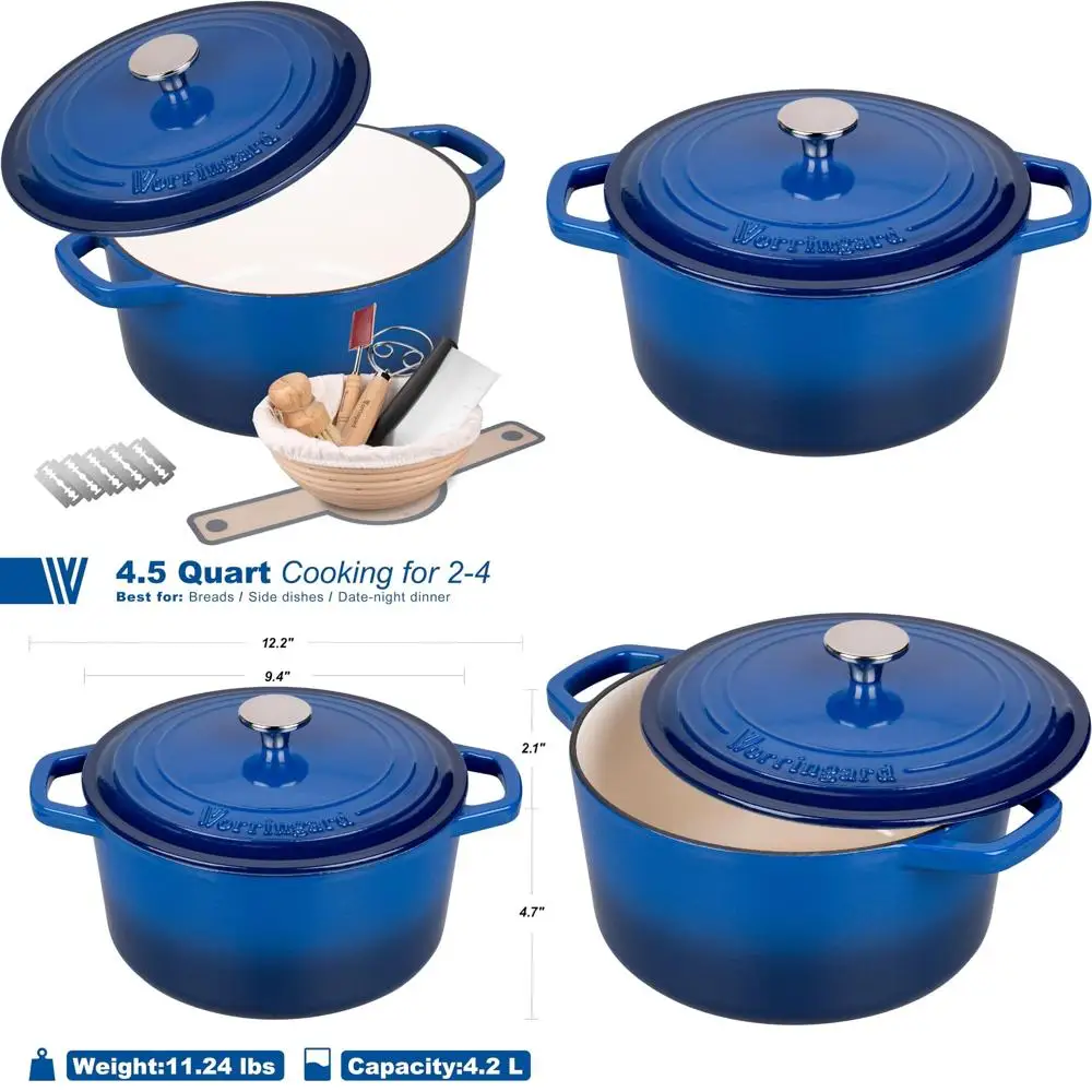 

Round Enamel Cast Iron Dutch Oven with Lid for Bread Baking, Perfect for Sourdough and Baking Supplies Set, 4.5 Quarts