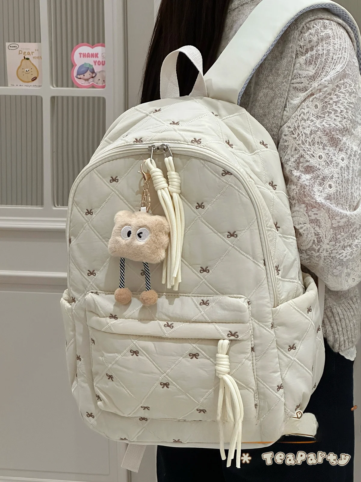 

Симпатичная женская сумка-рюкзак для колледжа, легкая дорожная сумка через плечо, двухслойная, с внутренним слоем из полиэстера, на молнии