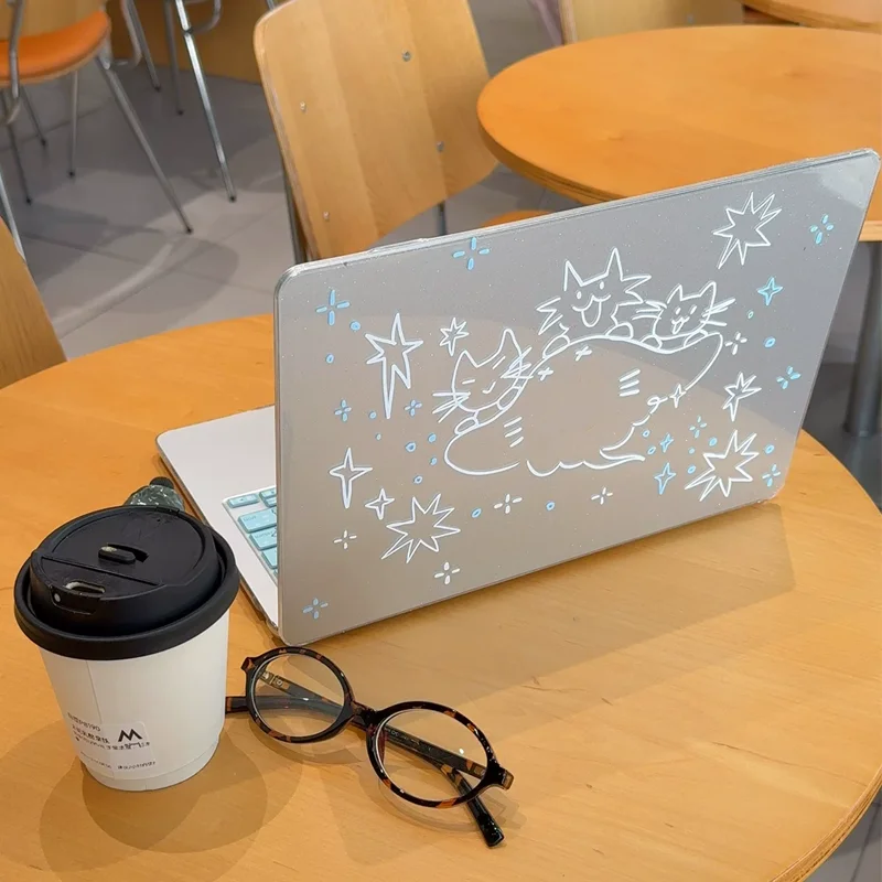 White Line Little Wolf Cat Creativity Laptop Case For Macbook Neo13 A3404 New Air Pro 13 14 15 16 M1 M2 M3 M4 M5 Chip Cover