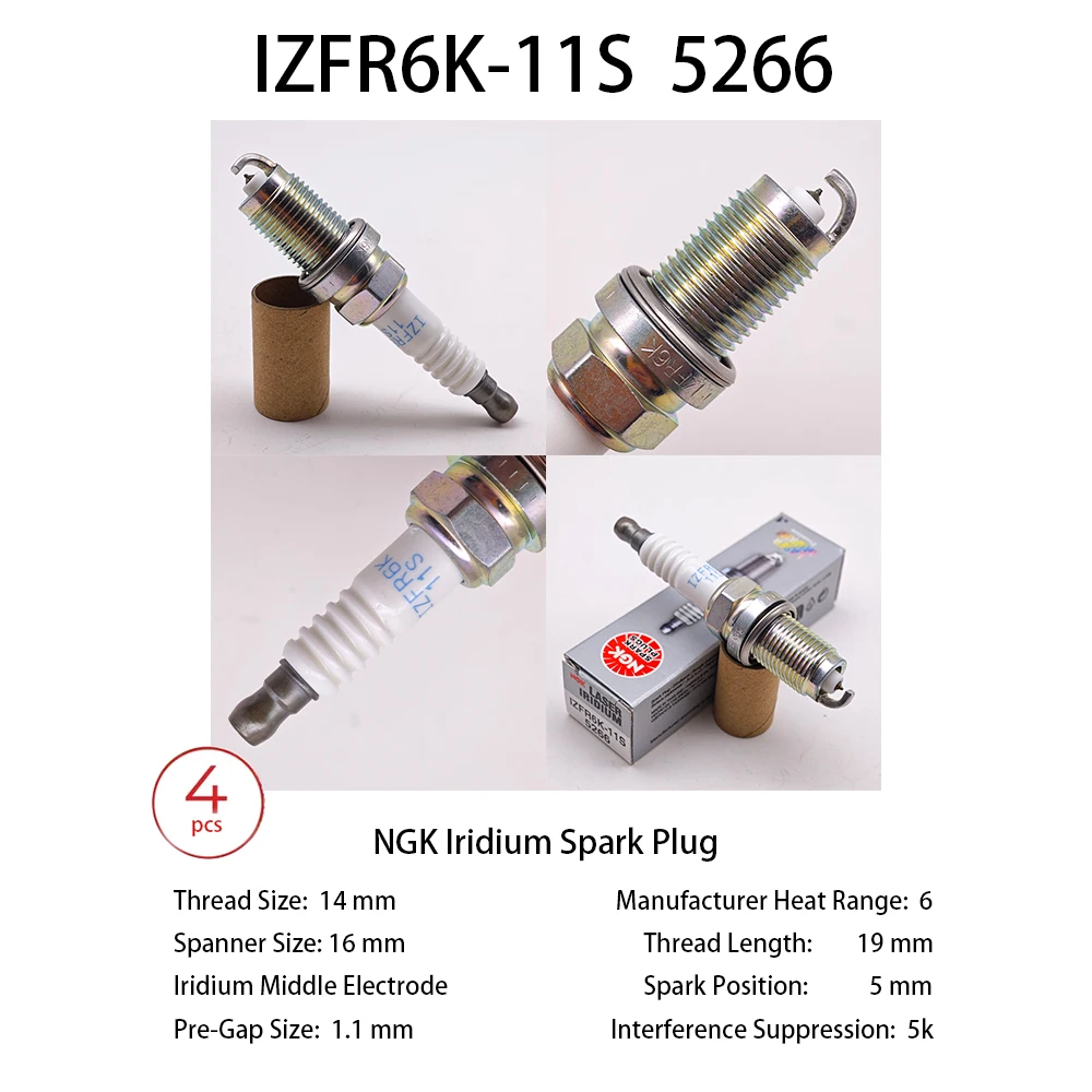 

4 шт. оригинальные иридиевые свечи зажигания NGK IZFR6K-11S 5266 для HONDA CR-V Civic City FR-V