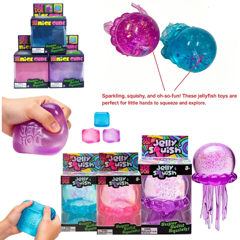 

Schylling Nee Doh Jellyfish & Cube Squishy Toy Blind Box Soft Jelly Squeeze Sensory Fidget Toy Stress Relief for Kids Adults