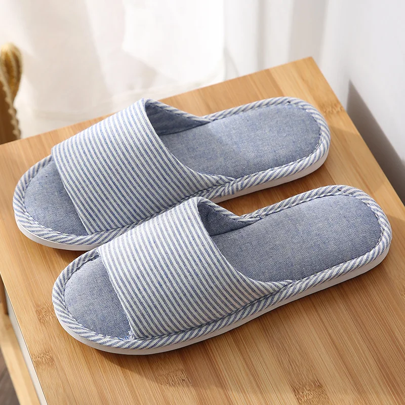 Women Summer Striped House Slippers Fashion Indoor Home Cool Comfortable Slippers for Wooden Floor Quiet Silent Design