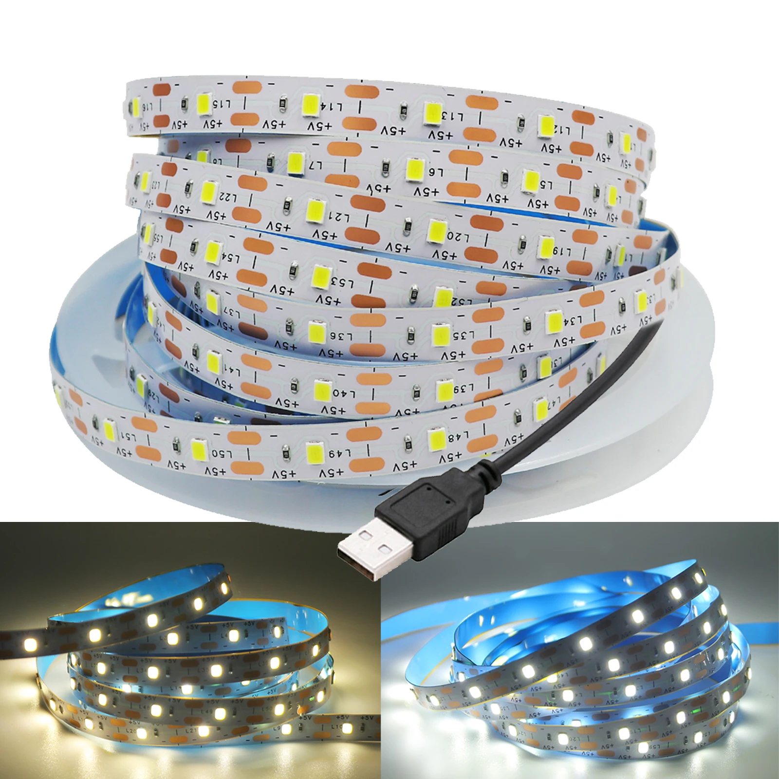 Withe Led Lights Strip Usb 5V Smart TV Blacklight Adhesive Led Tape Lighting 8mm Warm Room Lights Flexible LED Strips 2835