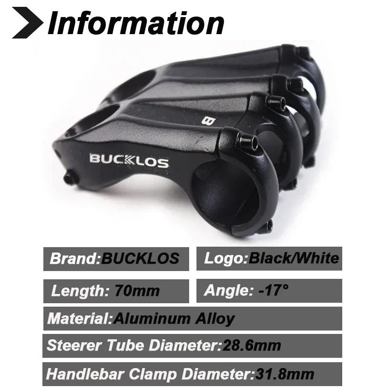 BUCKLOS 17degree Stem Handlebar Stem 70mm Ultralight Aluminum Alloy Road Bike Stem for 31.8MM MTB Power Bicycle Parts