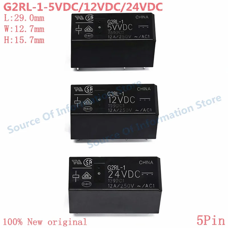 

10Pcs Power relay G2RL-1-5VDC/12VDC/24VDC 5Pin 12A 100% New