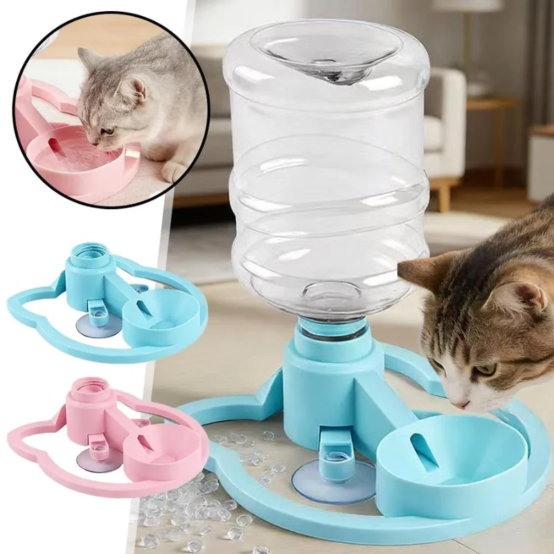 Distributeur d'eau automatique pour chat anti-renversement et anti-éclaboussures 2-en-1 avec ventouse et gamelle