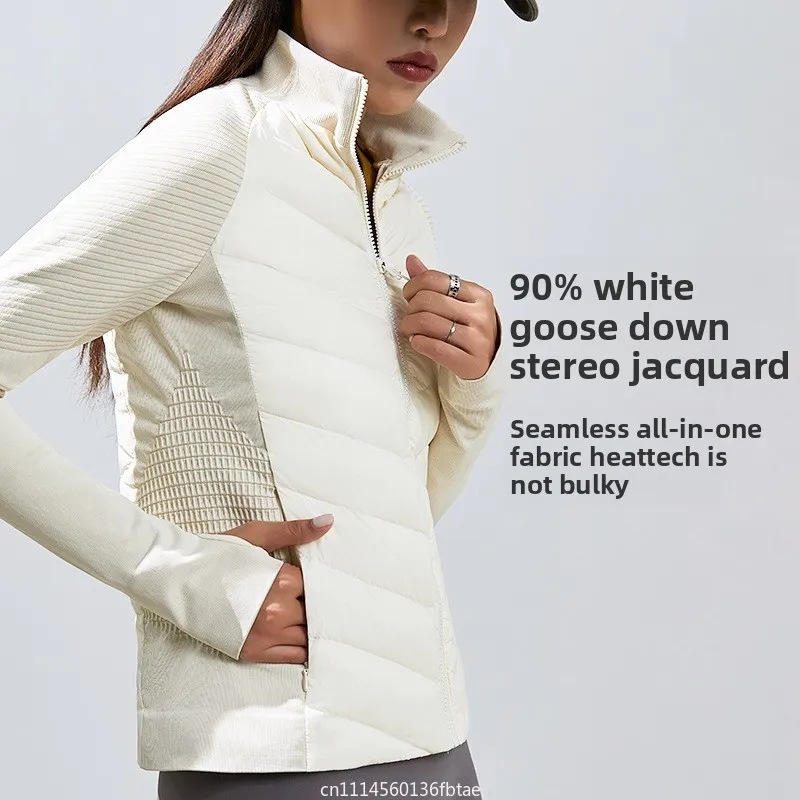 Women Lightweight Duck Down Jacket Slim Short Windproof Sports Coat Outdoor Running Yoga Training Portable Winter Down Top