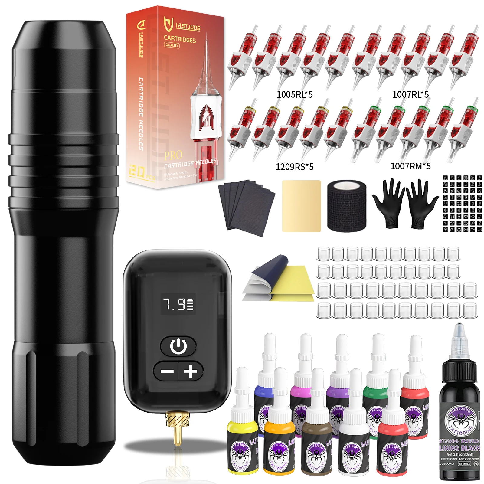 

LASTJUDG Tattoo Kit 20PCS V2 White Tattoo Needles Tattoo Pen Kit High Power Wireless Tattoo Power Supply Tattoo Machine Kit