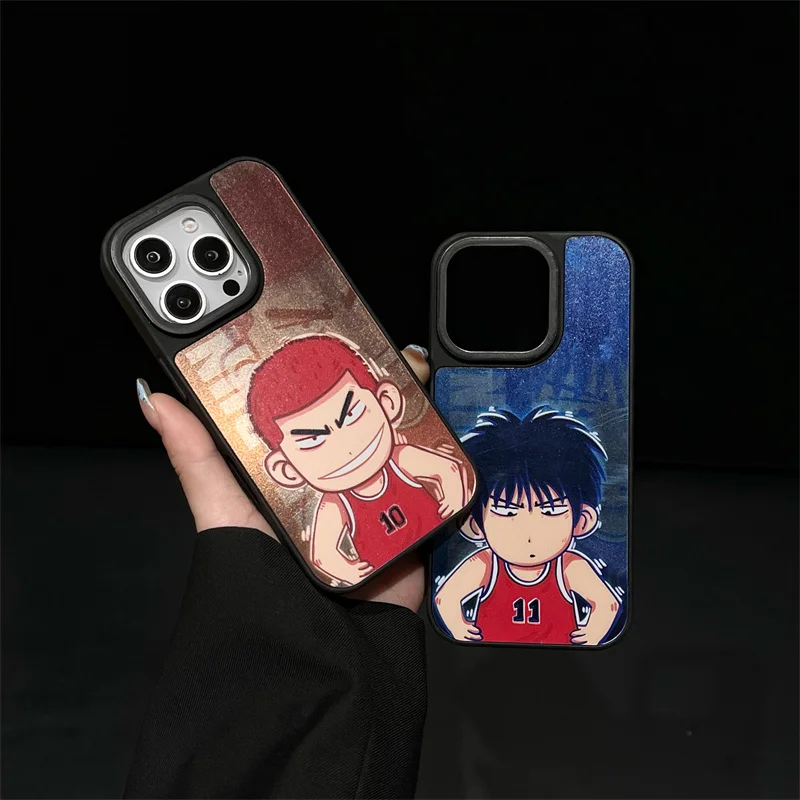 Cute Anime Cool Slam Dunk Phone Case For Apple iPhone 13 14 15 16 Pro Max Basketball Black Shockproof Protection Back Cover