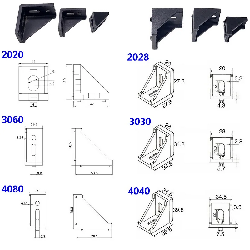 5 Stück/10 Stück 2020 3030 Eckwinkel-Montage, schwarzer Winkel-Aluminium-Stecker 3060 4040 4080 für industrielles Aluminiumprofil – Detail 11