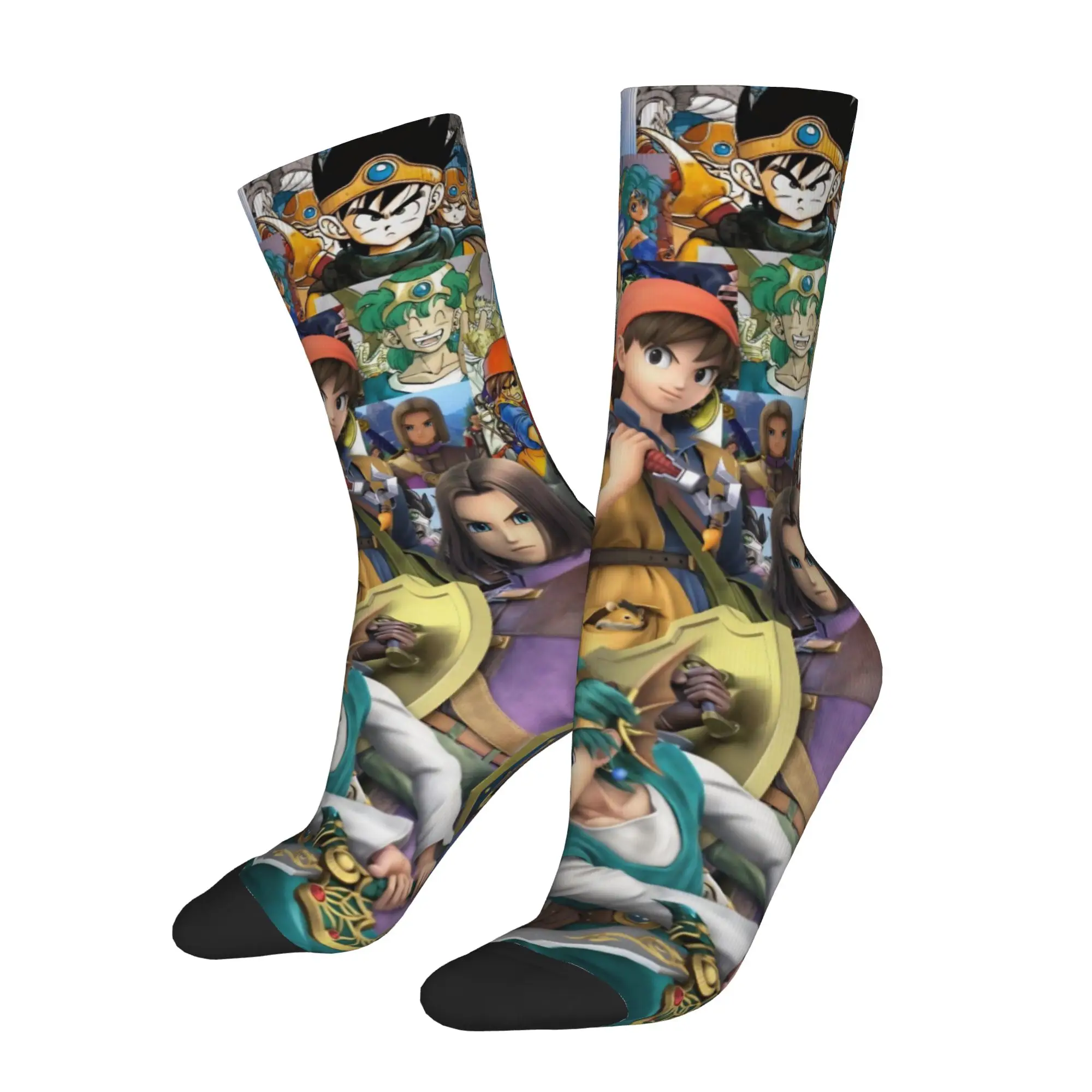 Retro Dragons Quests Game Basketball Socks Anlace Hero Erdrick Slime Polyester Long Socks for Unisex Non-slip