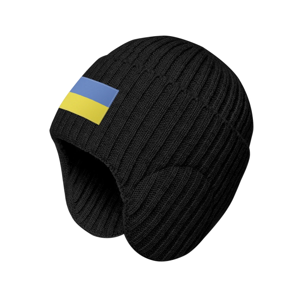 Ukraine Flag Outdoor Men Winter Knitted Hat Plush Warmth Peaked Cap Earmuff Casual Fashion Bomber Cycling Ear Protection